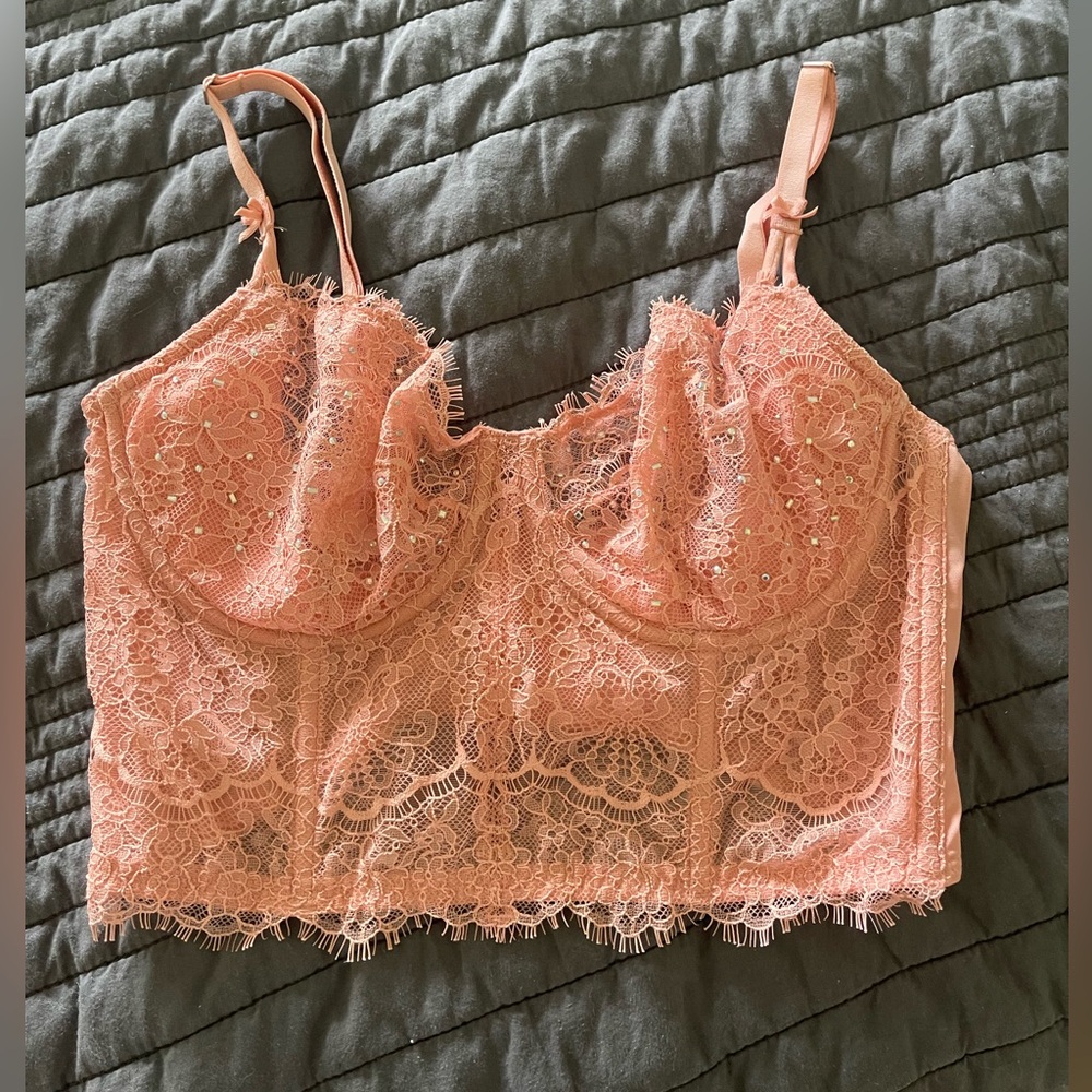 Victoria’s Secret Shimmer Lace Adjustable Corset Top Size 34 B